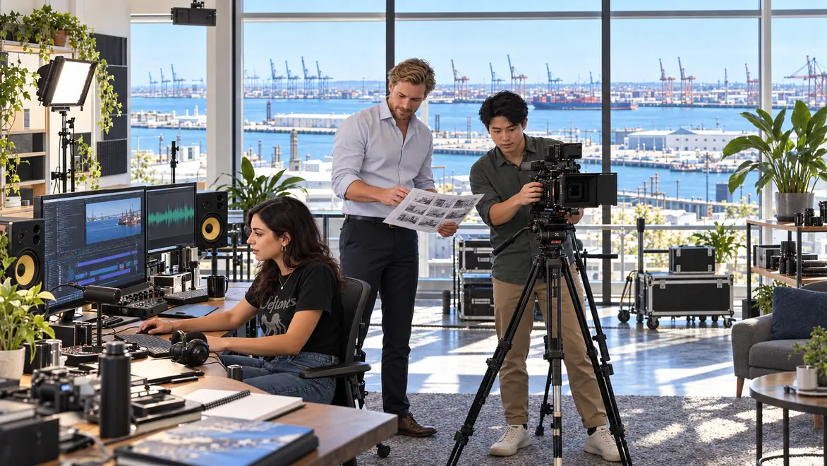 Illustration of a small creative production team